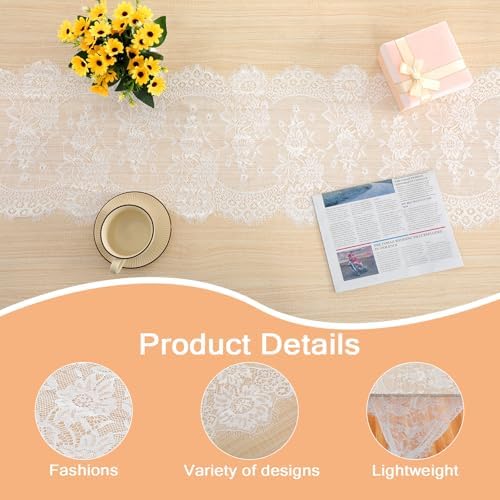 cobee 20 Pcs White Lace Table Runners, 14 x 120 Inch Rustic Embroidered Boho Table Runner Vintage Floral Wedding Decoration for Bridal Shower Vintage Party Decor - Image 4