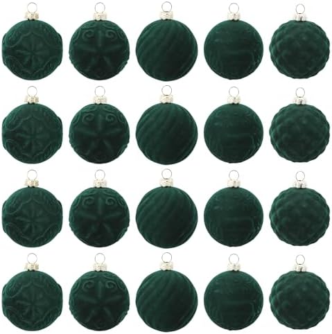 Garvee 25 Pcs Christmas Ball Ornaments, 2.36 in Green Velvet Flocked Xmas Holiday Ball Set, Shatterproof & Lightweight Plastic Christmas Decorations for Trees Parties by Garvee