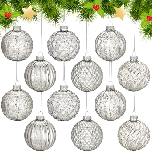 Jenaai 12 Pcs Christmas Silver Glass Ball Ornaments Vintage Tree Decoration by Jenaai