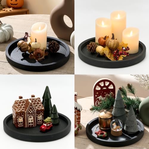 Vanselia Decorative Table Tray Round Trays Home Decor Cement (11.8" Black) - Image 2