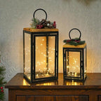 TRIROCKS Set of 2 Decorative Candle Lantern 16'' & 11'' High Metal Candle Holder Hanging Lantern Perfect for Home Decor Patio Living Room Parties Events Tabletop Indoors Outdoors (Black) - Image 5