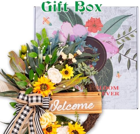 22 in Welcome Sign Wreath for Spring Summer Outdoor Indoor - Image 3