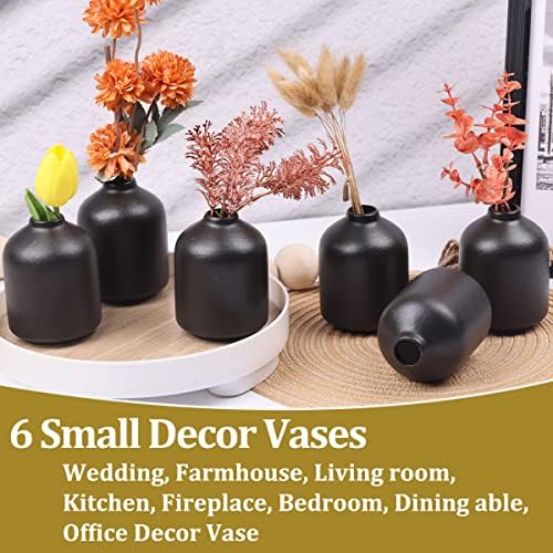 6 Pack Boho Vases, Modern Black Ceramic Bud Vases for Home Decor, Dry Flowers Centerpieces in Bulk, Mini Flower Vases for Wedding Decor - Image 6
