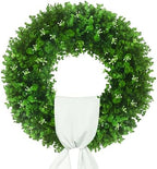 24'' Boxwood Wreaths Front Door, Foldable Green Wreath with a Sash by HecatyDecorateYourHome