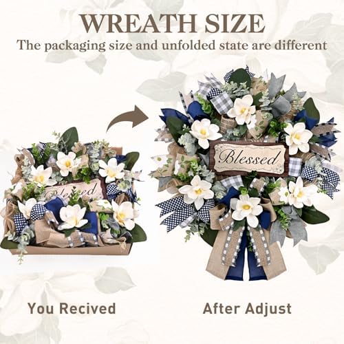 Waipfaru Wreaths for Front Door, 22 Inch Magnolia Door Wreath, 1 Pc - Image 3