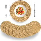 BARIEN Woven Placemats Round Set of 10, Natural Water Hyacinth Weave Placemat for Dining Table, Large Handmade Woven Placemats Heat Resistant Non-Slip (15") by BARIEN