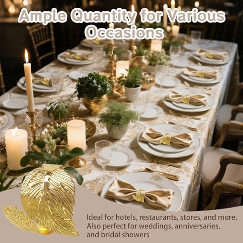 110 Pcs Gold Napkin Rings Bulk Delicate Rings Metal Leaf Napkin Holders for Birthday Party Wedding Receptions Celebrations Christmas Easter Thanksgiving - Image 4