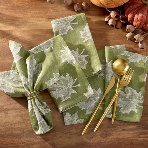 Falling Leaves Jacquard Napkins, Set of 8, Green - 17" W x 17" L - Image 2