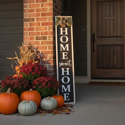 Welcome Sign for Front Porch, 45"×9" Home Sweet Home Sign Strength Durability, Outdoor Welcome Sign Wooden Frame Weight Light for Farmhouse Wall Hanging Decoration (White) by Unknown