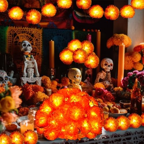 Retisee 4 Pcs Marigold Garland Lights 9.8ft 20 LED Artificial Flowers - Image 4
