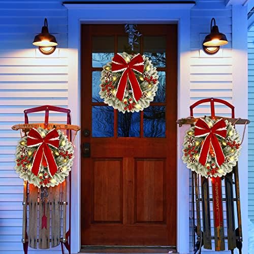 ATDAWN 3 Pcs Mini Christmas Wreath, 15 Inch Outdoor Lighted Christmas Wreath for Front Door, Xmas Wreath for Holiday Christmas Party Decorations - Image 5