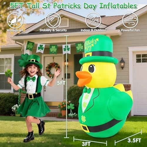 5FT St Patricks Inflatables Duck Outdoor Decorations Blow Up Decor - Image 3