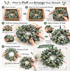 Summer Wreath for Front Door, 24 in Eucalyptus White Cherry Blossom - Image 5