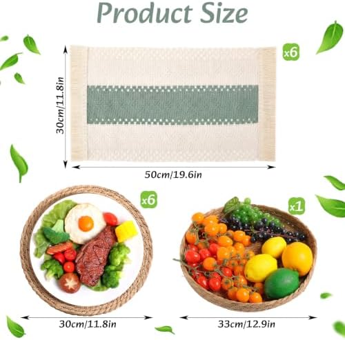 6 Set Boho Kitchen Dining Decoration for Table Placemat, Sage Green - Image 3