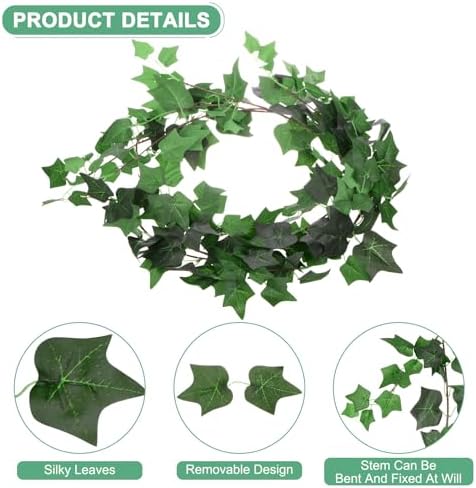 M METERXITY 3-Pack Artificial Ivy Vines Kit, 6 ft Silk Greenery Fake Ivy Vines for Room Decor, Ivy Garland for Bedroom/Window/Wedding/Party/Wall Hanging Plants [Dark Green] - Image 2
