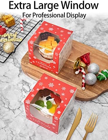 Happyhiram 100 Pack Christmas Red Individual Cupcake Boxes with Inserts - Image 5