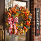 24" Fall Apple Wreath for Front Door, Eucalyptus Leaves Harvest Decor - Image 2