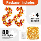 KASZOO 4 Pack Fall Maple Garland with 80 LED String Light- 5.8ft/Piece Artificial Fall Foliage Garland Autumn Decor for Home Wedding Party - Image 2