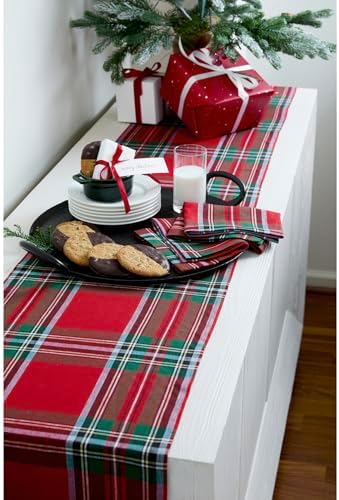 Solino Home 100% Linen Table Runner Red, Madras Holiday Plaid 14 x 72 in - Image 3