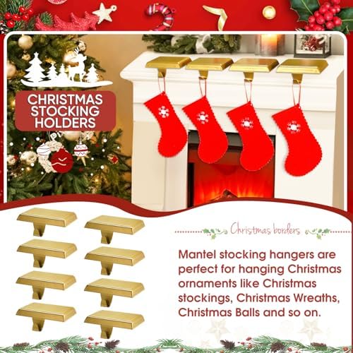 Christmas Stocking Holders for Mantle, Weighted Stocking Hangers, Christmas Stocking Hooks for Tables Window Fireplace Mantle Decoration(Gold,8PCS) - Image 6