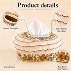 Vintage Floral Ceramic Tissue Box Cover,Cream Rectangular Tissue Holder - Image 3