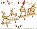 Antique Gold Reindeer & Sleigh Stocking Holder Set for Mantle Set of 4,Deer Stocking Hangers for Firepiece,Christmas Decorations Mantel Hanger for Stocking/Garland (Retro Gold) by Cesdai