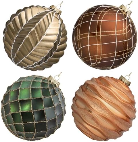 JORNOY Christmas Balls Ornaments Set, 6 inch/150mm Extra Large Shatterproof Plastic Hanging Bulbs for Xmas Tree Decorations Holiday Party with String, 4 Pack-Earth Tone by JORNOY
