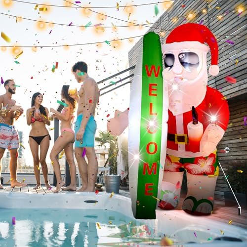 VIHOSE 5.4 ft Christmas Inflatables, Hawaiian Tropical Beach Santa Design - Image 4