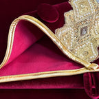 84-Inch Venetian Gilded Velvet Christmas Tree Skirt with Gold Embellished Border, Foam-Padded, Button Closure, Burgundy - Image 6