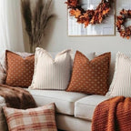 ZWJD Fall Throw Pillow Covers 24x24 Set of 2 Striped Pillow Covers with Fringe Chic Cotton Decorative Pillows Square Cushion Covers for Sofa Couch Bed Living Room Fall Decor,Rust - Image 5