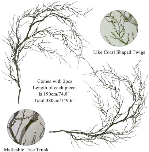 74" Spooky Halloween Tree Garland Moss Faux Willow Branches for Hanging(2) - Image 2