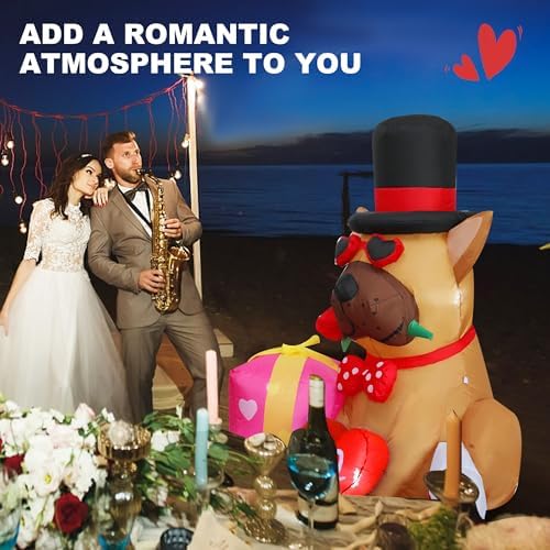 5FT Wedding Inflatables Outdoor Decorations, Valentine Blow up Inflatable Dog with Heart for Valentine's Day Wedding Outdoor Decor Yard Decoration - Image 4
