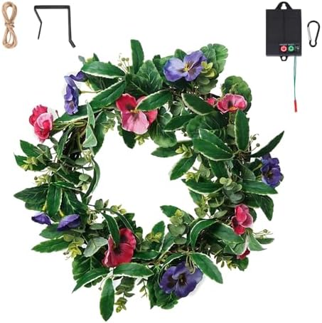 Solar Spring Wreath for Front Door 18inch 30LED Pre-lit Wreaths Spring Summer Decor Artificial Pansy Wreath for Outside Wall Home Decor Festival Farmhouse Decor by GlowingPetals