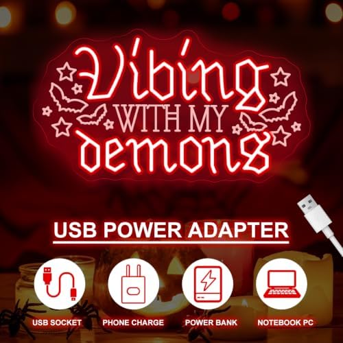 Vibing With My Demons Neon Sign, Halloween LED Wall Decor 16.7x9.3 Inch - Image 4