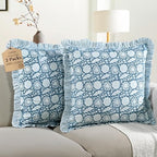 CPC Blue Meadow Hand Block Print 100% Cotton Ruffle Throw Pillow Cover 18x18 inch with Hidden Zipper Decorative for Couch, Bed, Sofa, Farmhouse, Cottagecore Decor Gift Christmas Fall Thanksgiving - Image 5