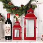 NEEDOMO Christmas Decorations Outdoor & Indoor, Set of 2 Outdoor Lanterns for Porch, Large Candle Lantern, Red Metal Frame with Glass, Vintage Farmhouse, Patio, Pathway, Garden, Christmas - Image 2