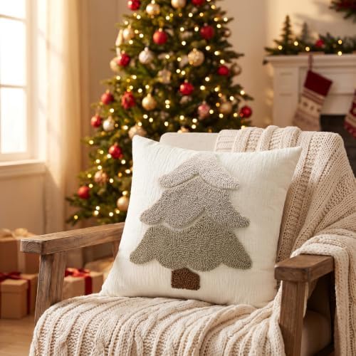 Artscope Chenille Christmas Tree Throw Pillow Covers 20x20 Set of 2-Beige - Image 4