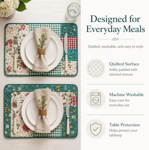 4-Piece Cottage Bloom Quilted Patchwork Placemats - Image 5
