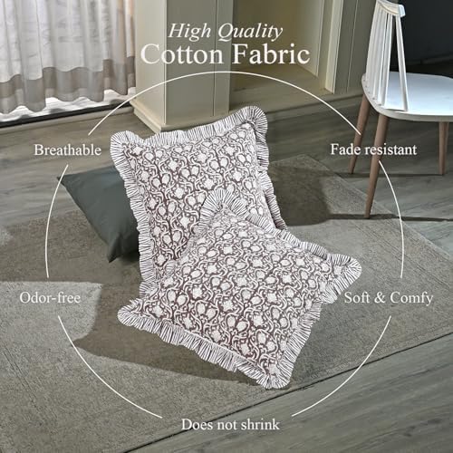 CPC Mocha Regal Hand Block Print 100% Cotton Ruffle Throw Pillow Cover 24x24 inch with Hidden Zipper Decorative for Couch, Bed, Sofa, Farmhouse, Cottagecore Decor Gift Christmas Fall Thanksgiving - Image 6