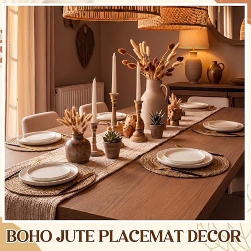 24 Pcs 12 Inch Round Burlap Woven Placemat Boho Jute Charger Bulk - Image 5