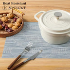 Leetaltree Jacquard Blue Placemats Set of 12 - Heat Resistant Non-Slip Place mats for Dining Table, Washable Durable PVC Vinyl Woven Table Mats（Jacquard Blue, 12） - Image 5