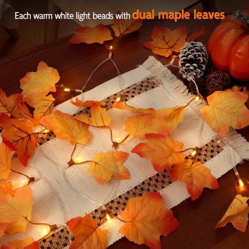 Fall Garland with Lights, Maple Leaf Lights, Fall Decor 29.4FT 80LED, 2Pack - Image 3