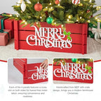 Glitzhome 24" L Wooden Crate Tree Collar, Red Merry Christmas Christmas Tree Base Cover Farmhouse Christmas Tree Collar Decorative Christmas Tree Skirt Collar - Image 5