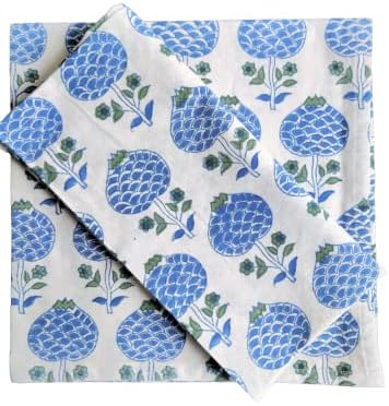 ATOSII Roma Blue 100% Cotton Fall Cloth Designer Dinner Napkins, Handblock Print, Washable Durable Linen for Everyday Use Wedding Parties Outdoors Christmas Thanksgiving I 20 X 20 Inches I Set of 4 - Image 2