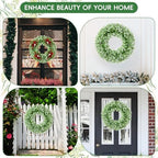22“ Boxwood Wreath for Front Door,Spring Wreaths for Front Door, Farmhouse Door Wreath Outdoor Indoor for All Seasons Decor - Image 5
