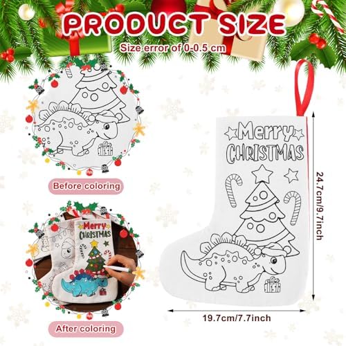 Zhanmai 24 Pcs Color Your Own Christmas Stocking Kit, Dinosaur - Image 2