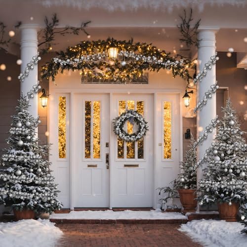 2 Pcs 6 ft Christmas Ball Ornament Garland, Mixed Silver - Image 5