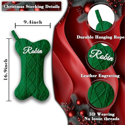Personalized Dog Christmas Stockings 8 Pack, Custom Name Knitted Christmas Stockings, 16.9” Large Xmas Stocking for Dogs Cats Pets, Bone Shape Fireplace Hanging Holiday Xmas Party Decoration - Image 4