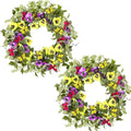 Hotop 2 Pcs Spring Summer Door Wreath for Front Door 22'' Artificial Yellow Purple Pansy Floral Wreath with Butterfly Green Eucalyptus Leaves for Indoor Outdoor Home Wedding Farmhouse Window Decor by Hotop