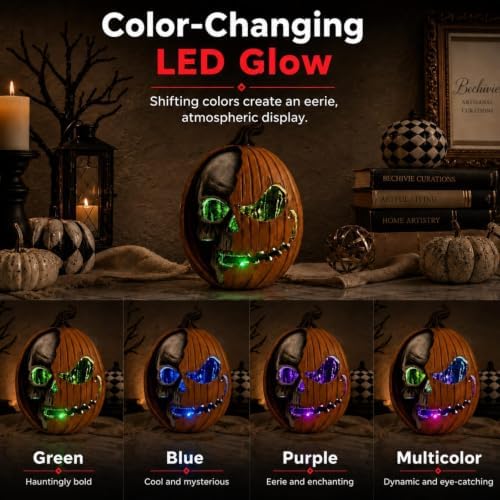 Led Light Up Jack O Lantern, Pumpkin Skull Halloween Decorations for Home - Image 4